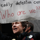Immigrant rights protesters participate in a demonstration to draw attention to tech companies’ involvement in the immigration enforcement system on October 11, 2019, in New York City.